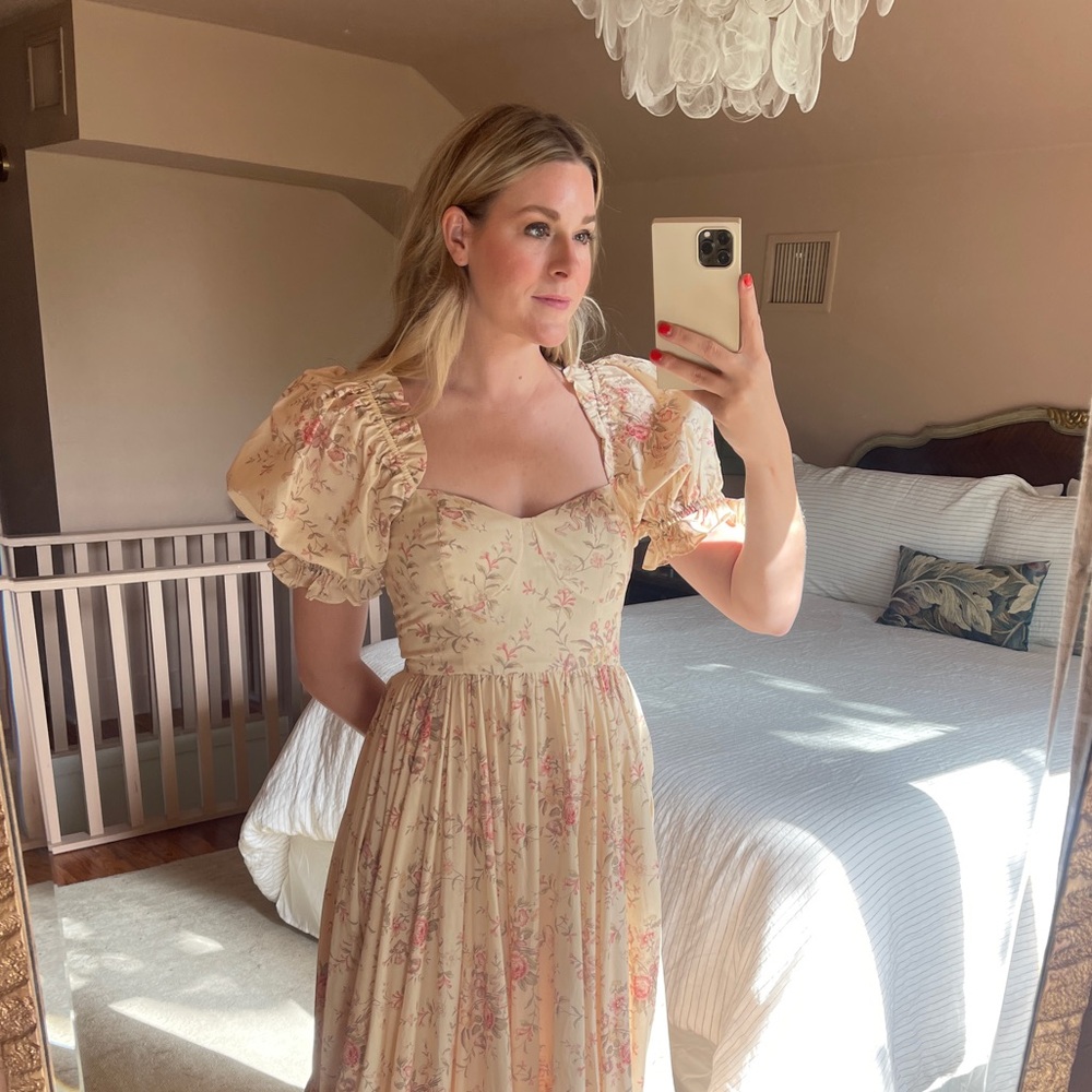 Selkie | Renaissance Girl Ritz Gown | Small | Cream Floral Pattern